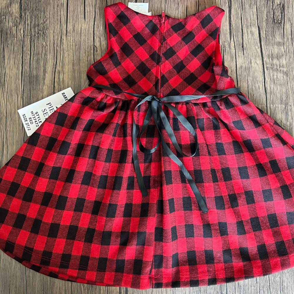Rare Editions Little Girls Knit Coat with Buffalo Check Dress Set 2T - Picture 3 of 8
